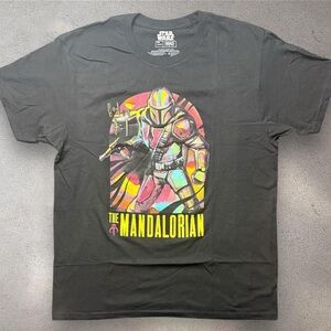 Star Wars The Mandalorian Mad Engine Graphic T-Shirt Black‎ Neon Art Mens Large